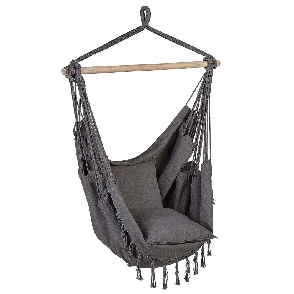 Sedia a dondolo sospesa in cotone grigio e poliestere altalena per interni ed esterni in stile boho