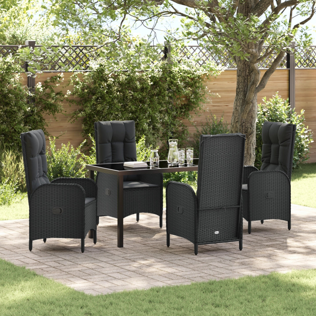 Set di Giardino da 5 Pezzi in Rattan Poliestere Nero
