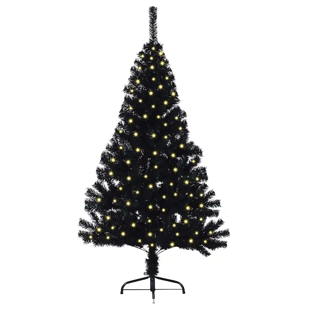 Albero di Natale Artificiale-Albero Natalizio con luci integrate Nero 150 cm PVC 662204