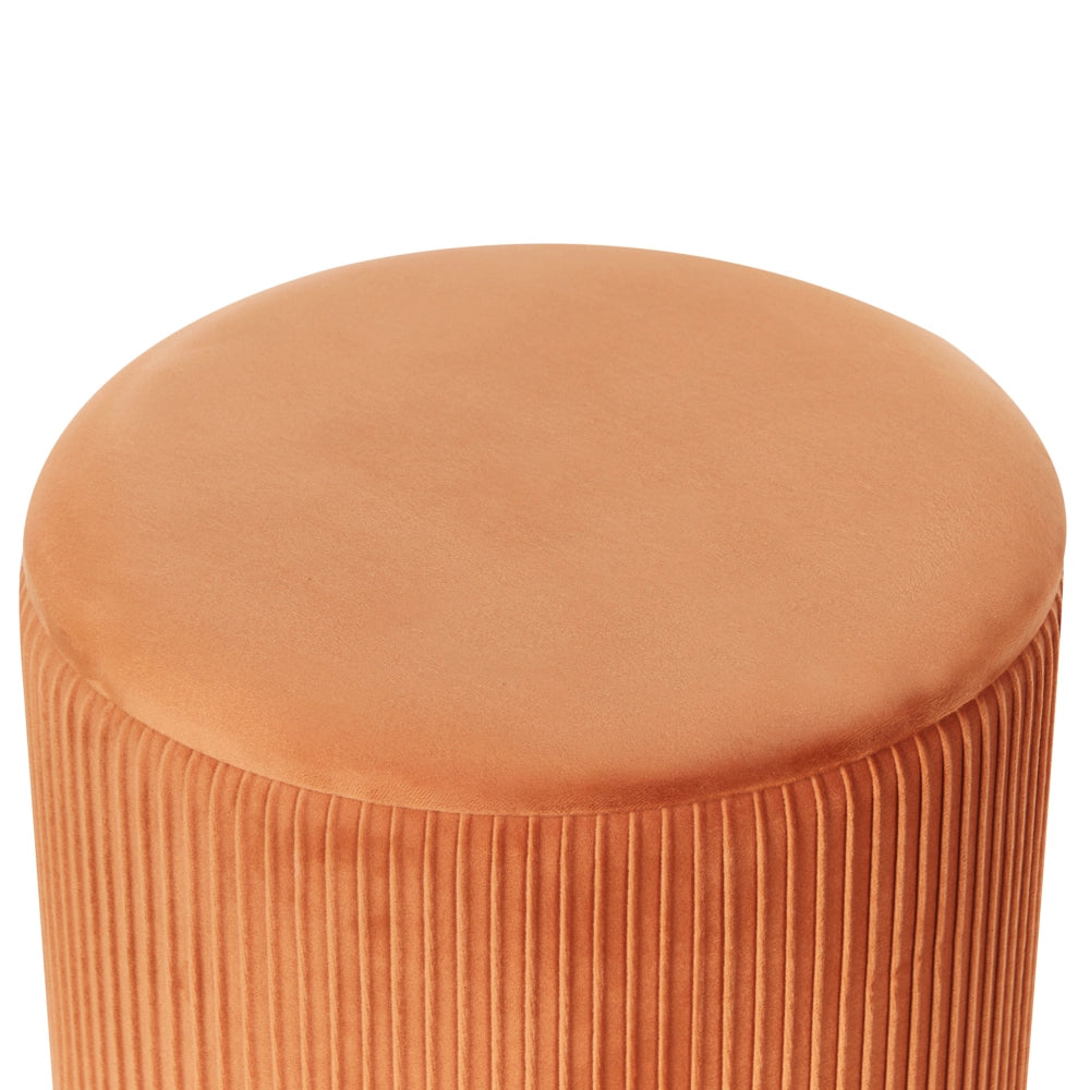 Set di 2 pouf portaoggetti Rivestimento in velluto di poliestere arancione Base dorata Design moderno Ciuffo orizzontale Soggiorno pezzo