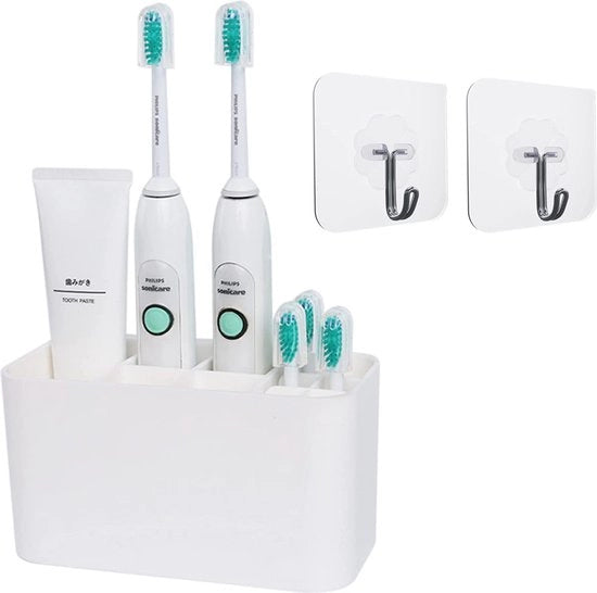 Organizzatore per spazzola da denti elettrica e pasta da denti, organizzatore in plastica senza fori, set con supporto da parete per la camera da bagno, supporto da parete per spazzole da denti (breve)