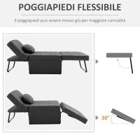 Poltrona Letto 4 in 1 con Schienale Regolabile e Cuscino in Tessuto Effetto Lino, 95x179x78 cm, Grigio