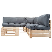 Set Divani da Giardino Pallet 4 pz con Cuscini Grigi in Legno 277488