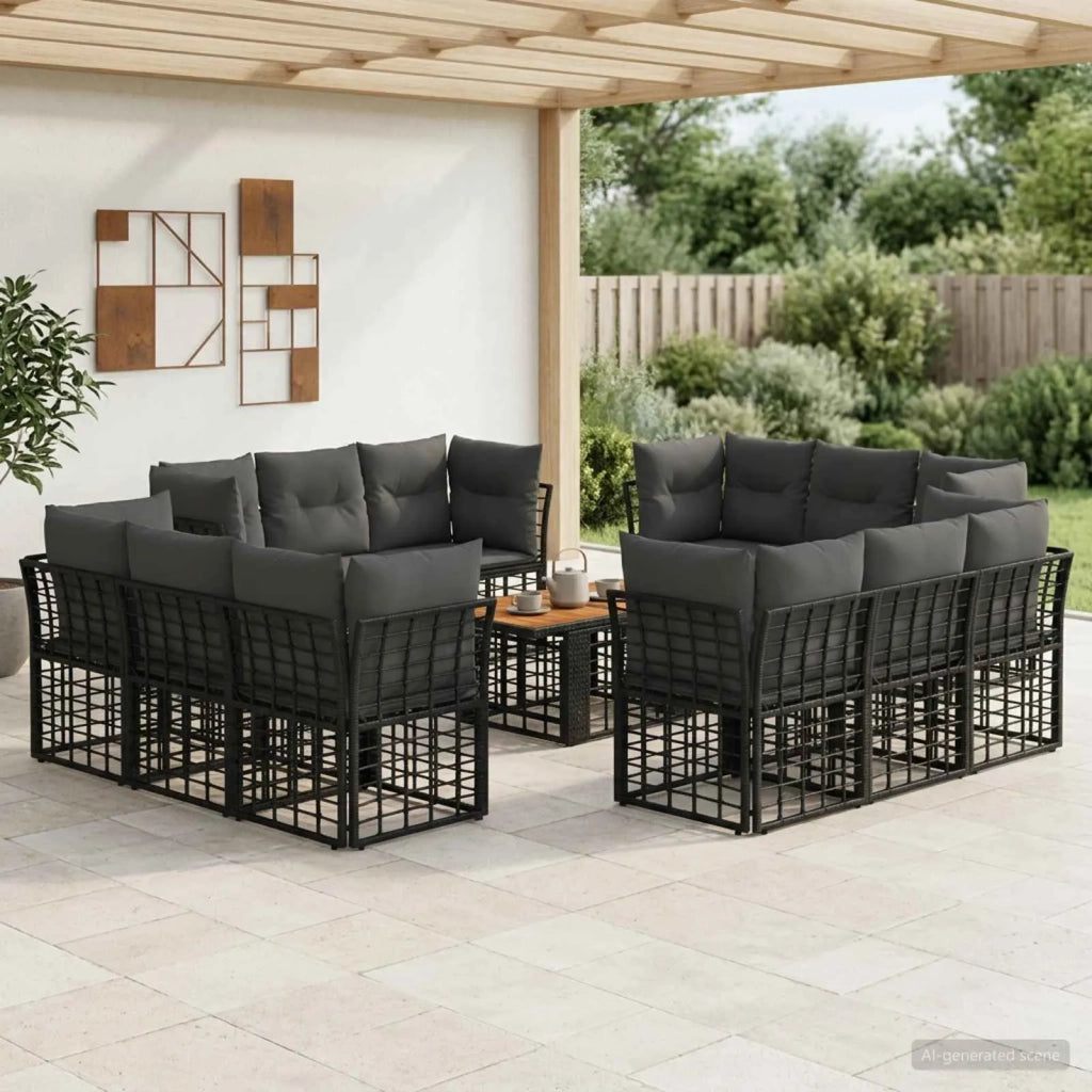 Set Divano da Giardino 13 pz Nero e Grigio scuro polyrattan 3437841