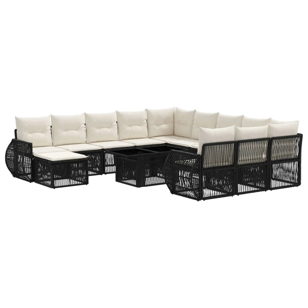 Set Divano da Giardino 13 pz Nero e Bianco Crema polyrattan 3437041