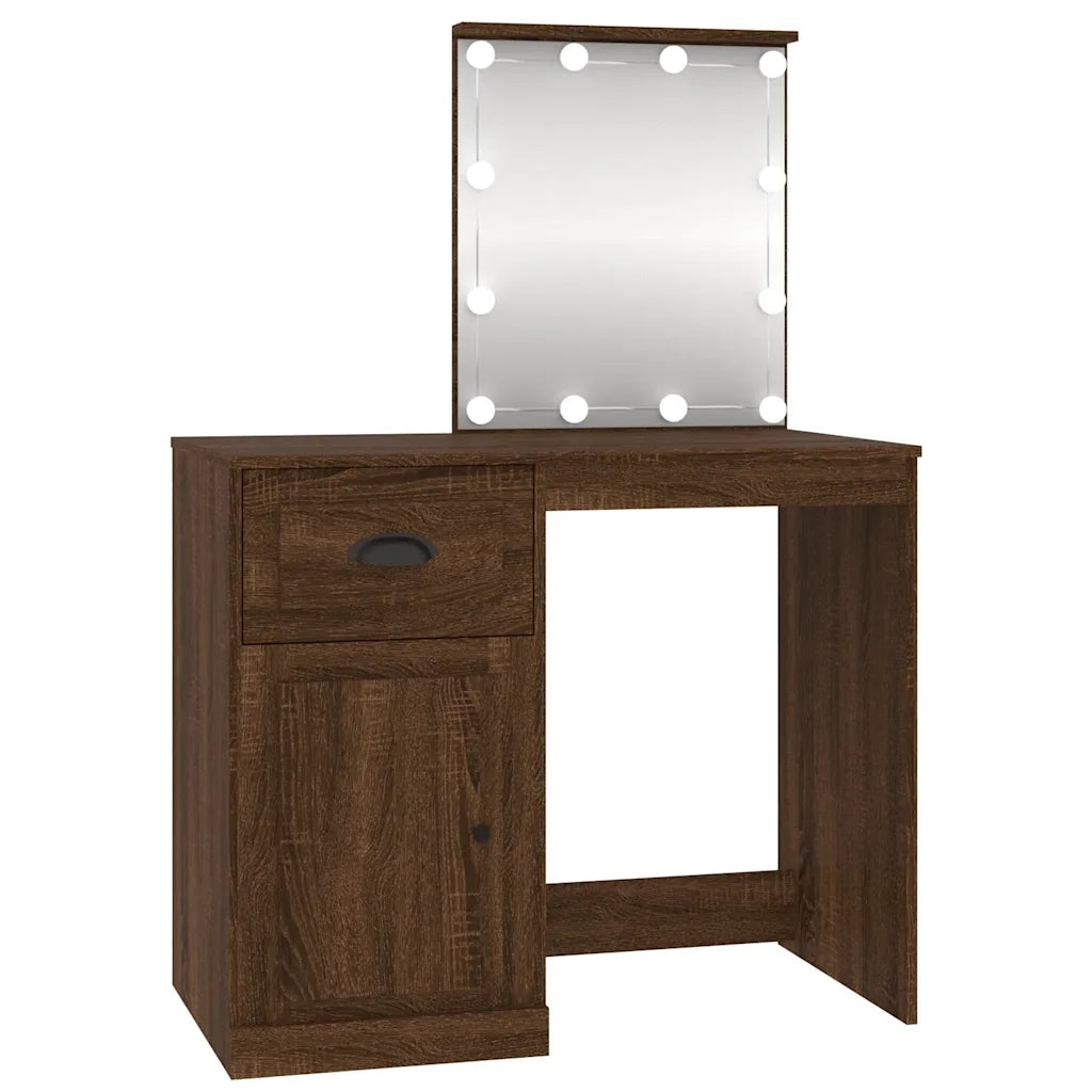 Toeletta | Tavolo da Trucco con LED Rovere Marrone 90x50x132,5cm Legno Multistrato