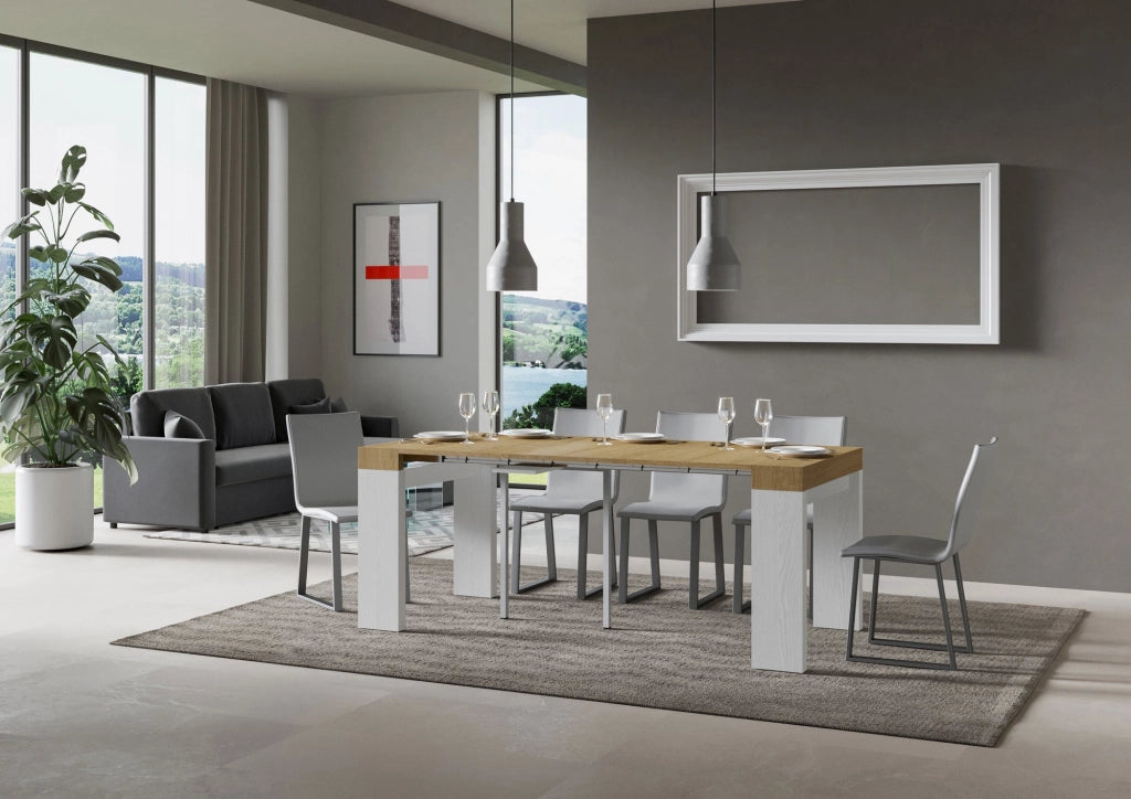 Consolle Allungabile 90-300x40x77 cm in Nobilitato Marrone e Bianco