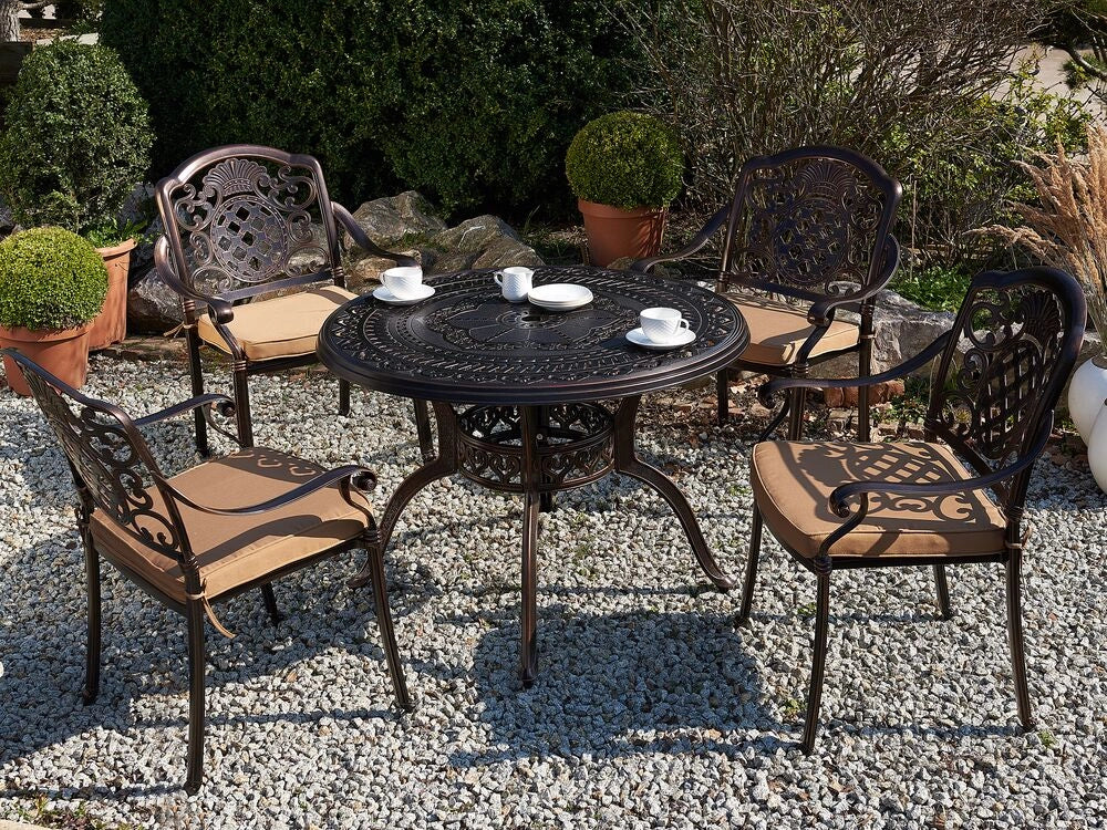 Tavolo da pranzo da giardino in alluminio marrone rotondo ø 102 cm per esterno in stile retrò
