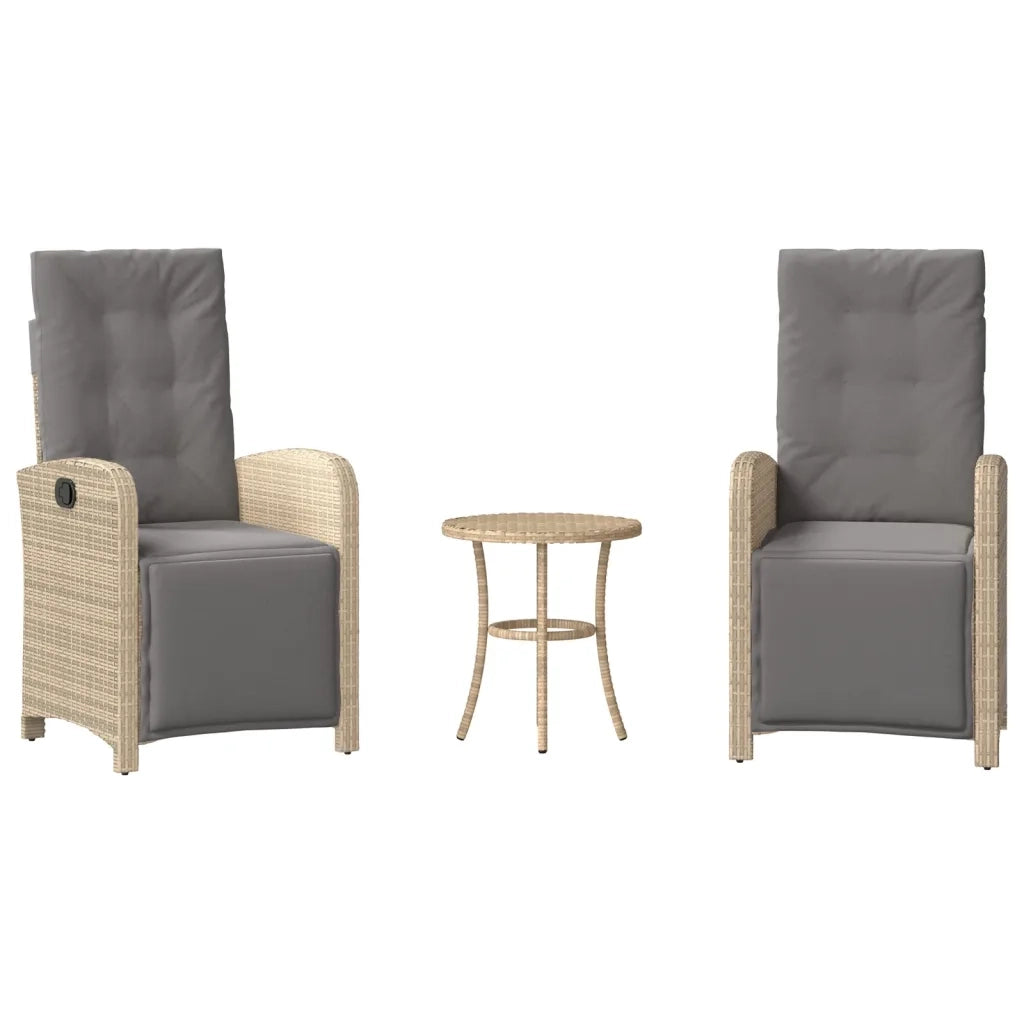 Set da BistrÃ² 3 pz con Cuscini Beige Misto in Polyrattan