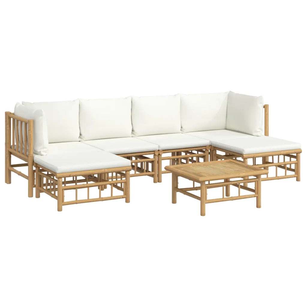 Set Salotto da Giardino 7pz con Cuscini Bianco Crema in BambÃ¹cod mxl 100256