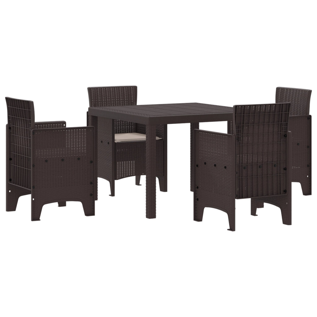 Set da pranzo da giardino 5 pezzi con cuscini Polirattan marrone