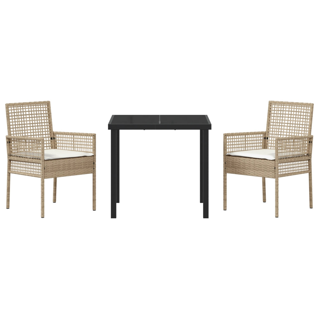 Set da Pranzo da Giardino 3 pezzi con Cuscini Beige Polyrattan