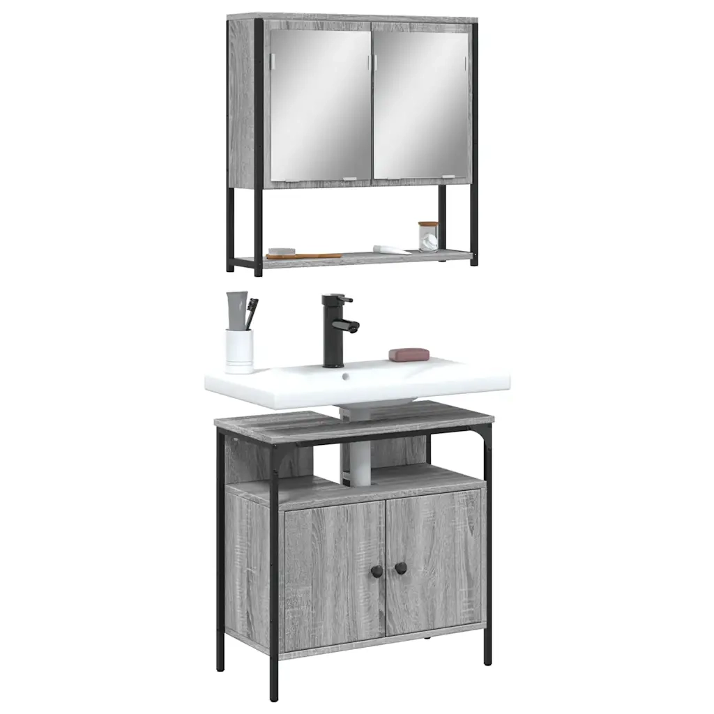 Set Mobili da Bagno | Armadio da bagno 2 pz Grigio Sonoma in Legno Multistrato
