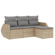Set Divano da Giardino 4 pz | Set Salotto da Giardino con Cuscini Beige in Polyrattan
