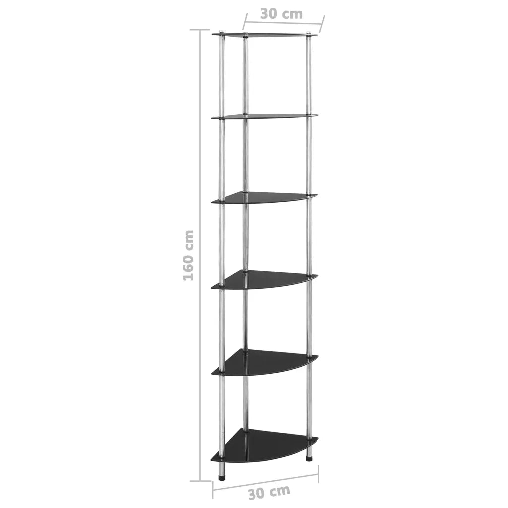 Scaffale a 6 Livelli Nero 30x30x160 cm Vetro Temperato CFW1682198