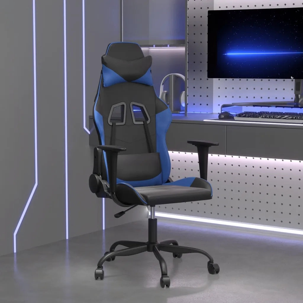 Sedia da Gaming | Sedia da e-sports Massaggiante Nero e Blu in Similpelle