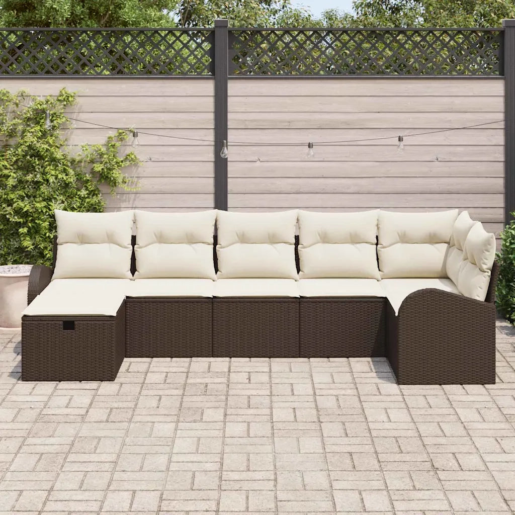 Set di divani con cuscino Marrone e Crema polyrattan