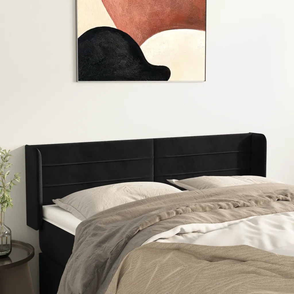 Testiera | Testata ad Orecchio Nera 147x16x78/88 cm in Velluto