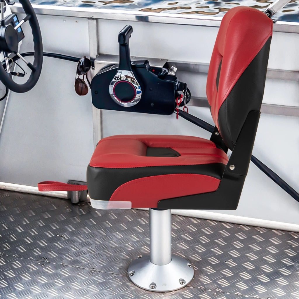 Set di 2 sedie pieghevoli con schienale basso per barca, Sedile yacht ergonomici con schiuma spessa Nero e rosso