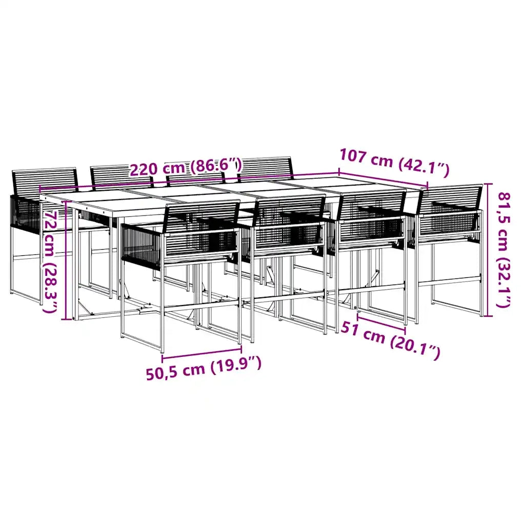 vidaXL Set da Pranzo da Giardino 9 pz con Cuscini Nero in Polyrattan