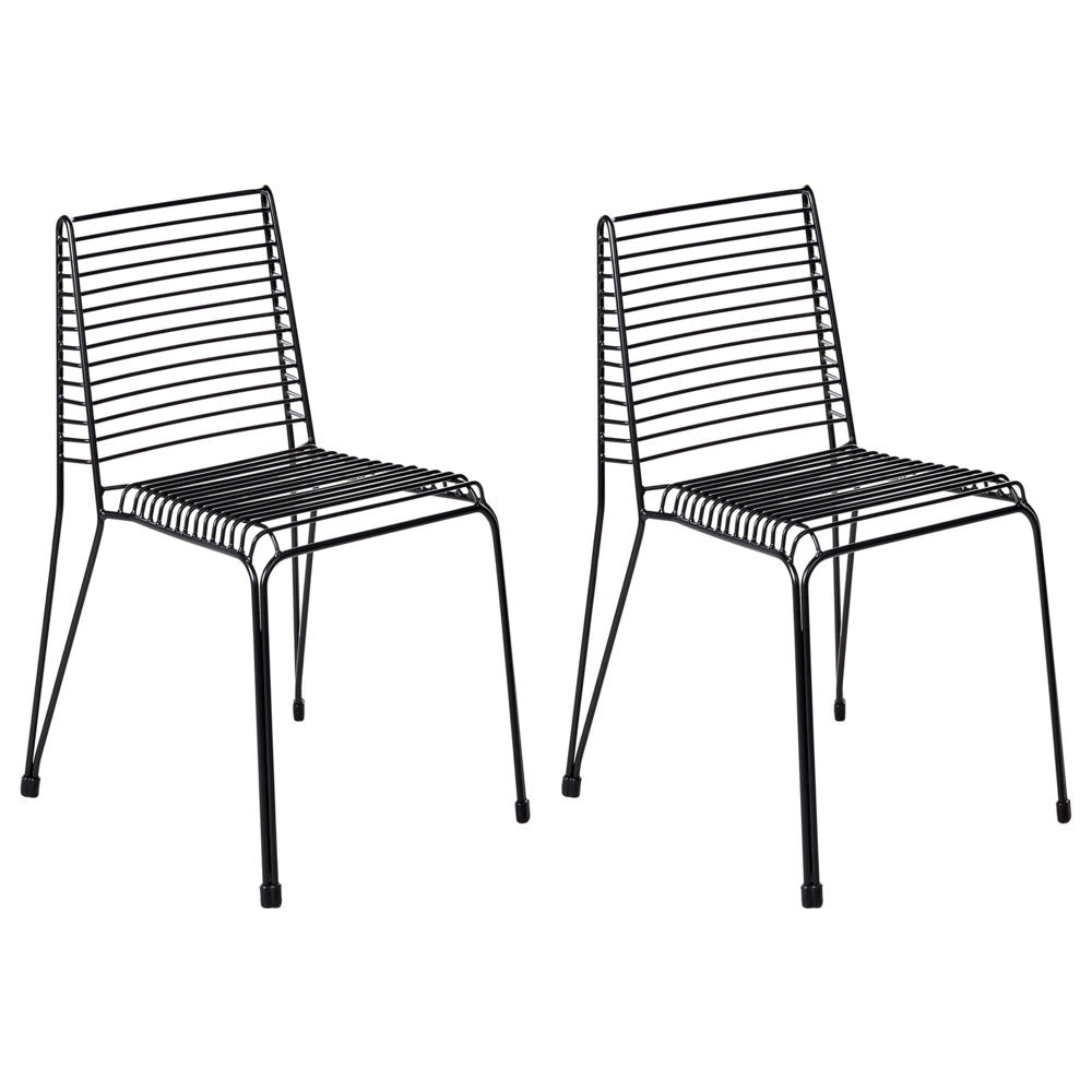 Set di 2 sedie da giardino con telaio in acciaio nero impilabili da esterno per patio stile moderno