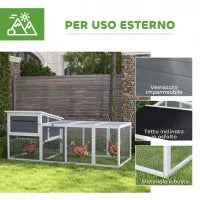 Pollaio per Galline con Casetta, Nido per Cova e Area Esterna, 214x101x 91.5cm, Grigio