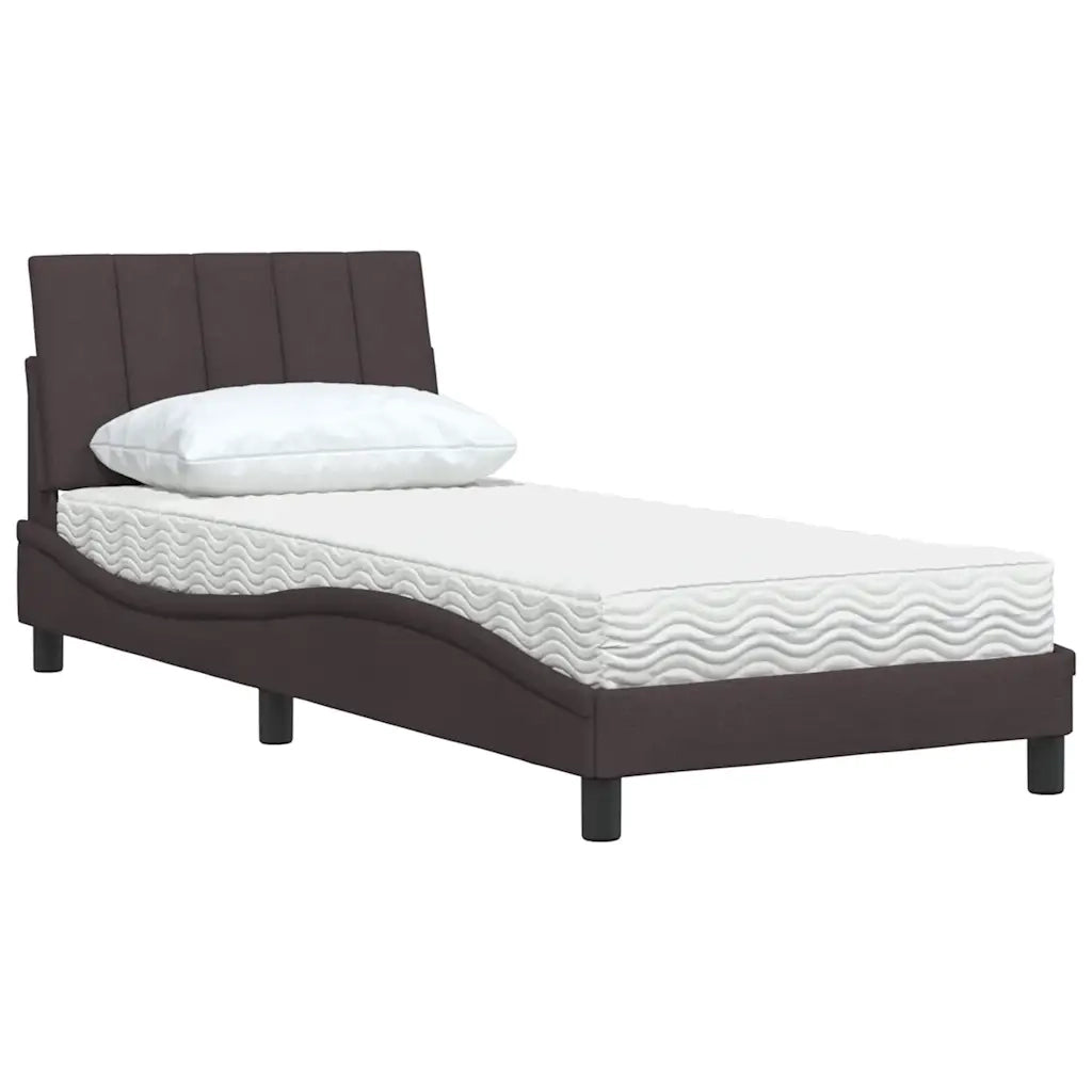Letto con Materasso Hanko Marrone Scuro 90x190 cm in Tessuto 3310499
