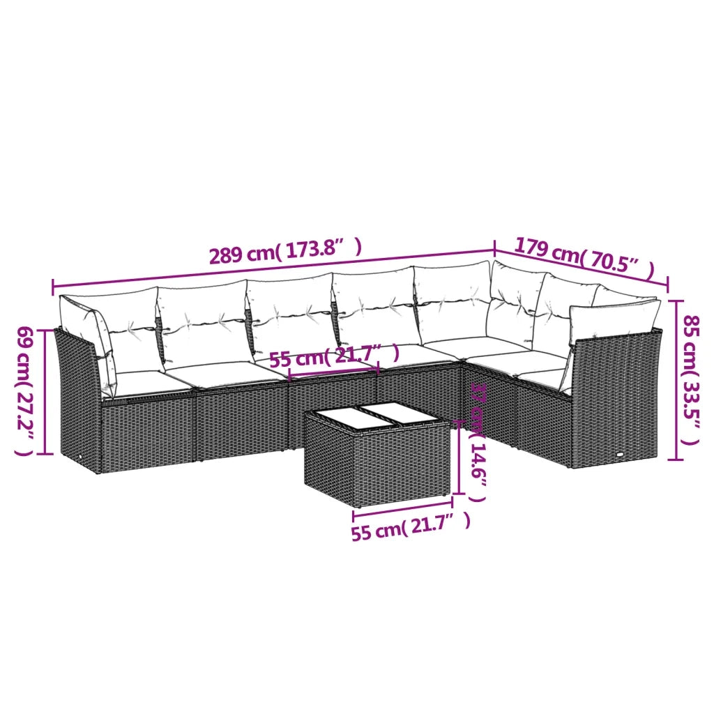 Set Divani da Giardino con Cuscini 8 pz Nero in Polyrattan 3249584