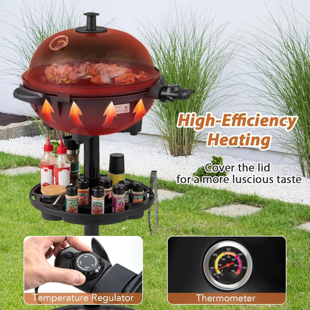 Barbecue elettrico con 2 zone di cottura, grill elettrico 1200 W, con portaspezie e termometro, piastra elettrica, controllo della temperatura, interno ed esterno