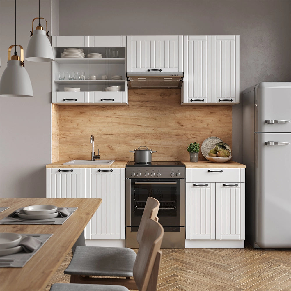 Cucina componibile Fame-Line Bianco rustico/Bianco 200 cm, PL Antracite Vicco