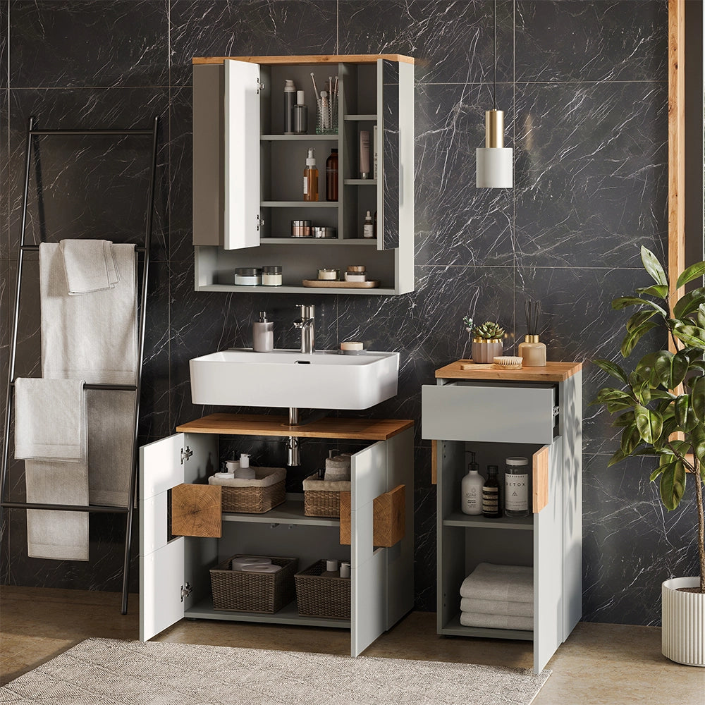 Vicco Set di mobili da bagno Grigio 3 parti