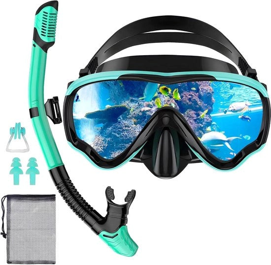 Set di snorkeling per adulti - occhiali da sub e boccia di snorkeling - maschera da sub anti-leak e anti-condensio in vetro resistente - verde per snorkeling, nuoto e immersioni
