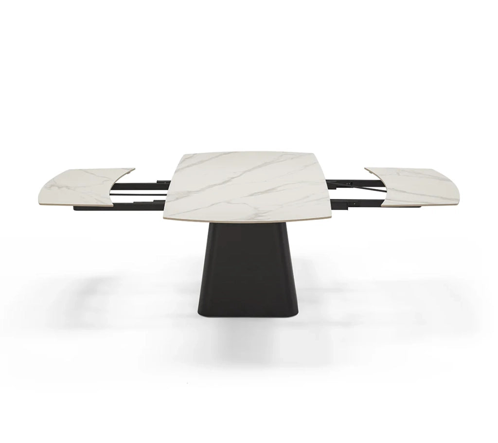 Tavolo da pranzo ellittico allungabile 160X90 Marmo di Carrara modello ATLANTIDE, fino a 240 cm con meccanismo estensibile semi-automatico , design moderno ideale per sala da pranzo, cucina e soggiorno, top in grès ceramico