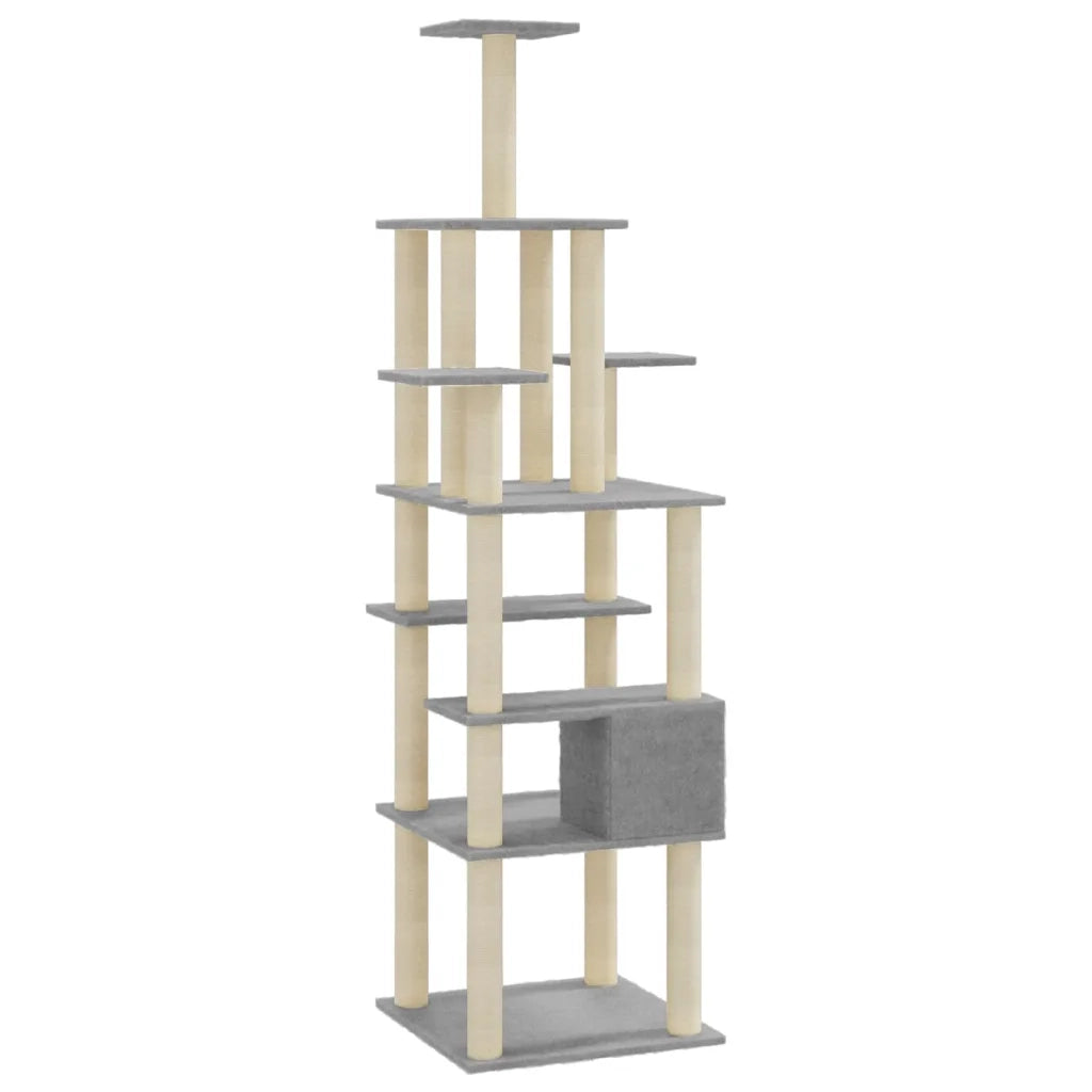 Albero per Gatti con Tiragraffi in Sisal Grigio Chiaro 183 cm 171483