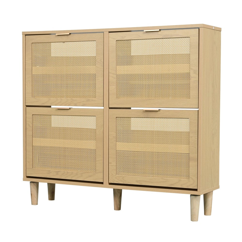 Scarpiera con 4 Ante Ribaltabili in Rattan ¨C MINIMAL ¨C Legno, Metallo, 100x25x90 cm