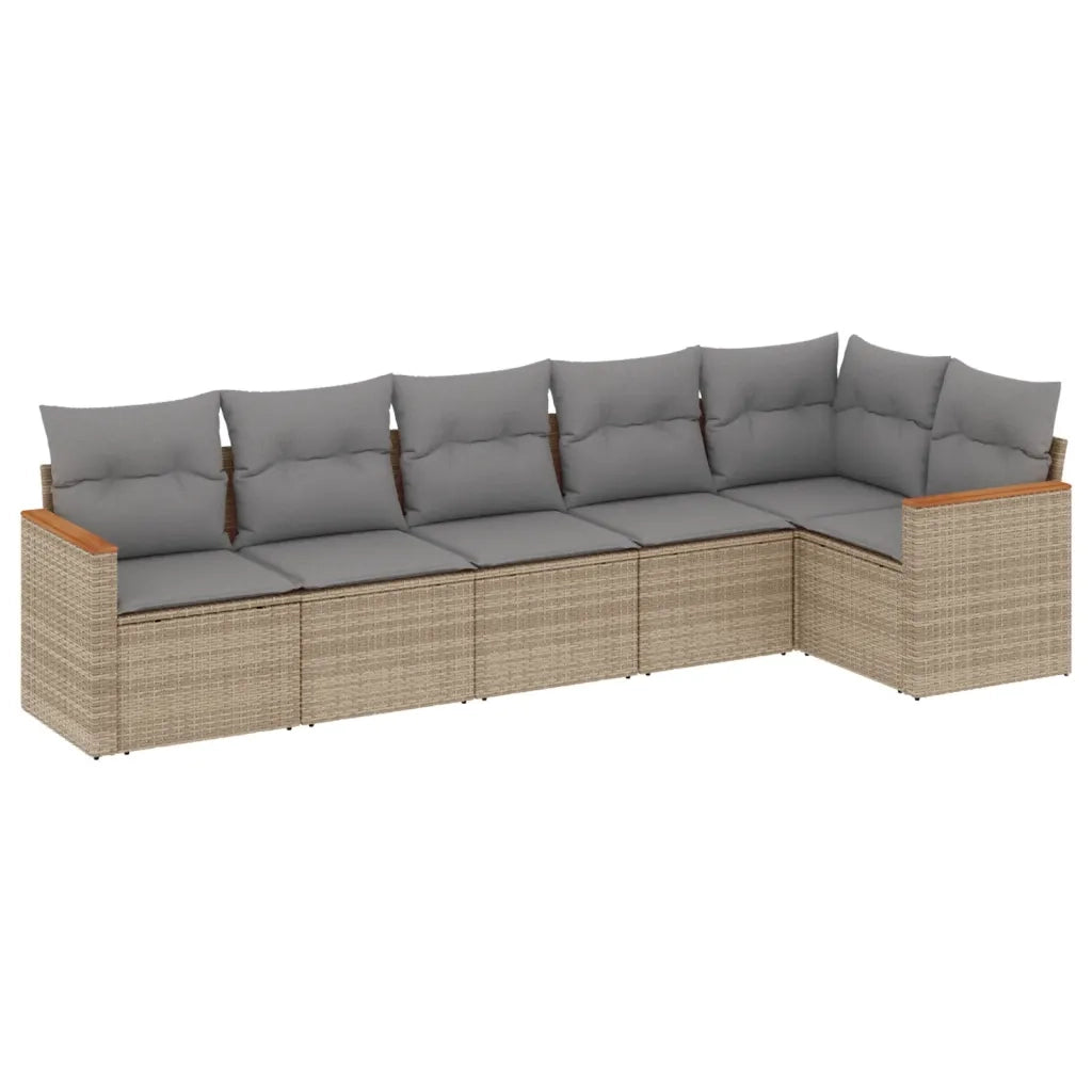 Set Divano da Giardino 6 pz con Cuscini Beige in Polyrattan 3258391