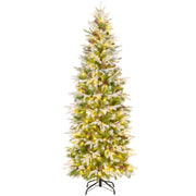 Albero di Natale foderato di neve con rami articolati e 671 punte, Albero di Natale artificiale pre-luminoso 190cm-Alberi di Natale