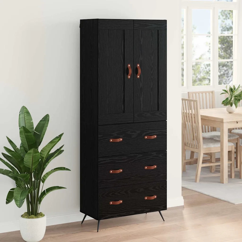 Credenza | Madia | Buffet da pranzo | Armadio da pranzo Rovere Nero 69,5 x 34 x 180 cm Legno multistrato