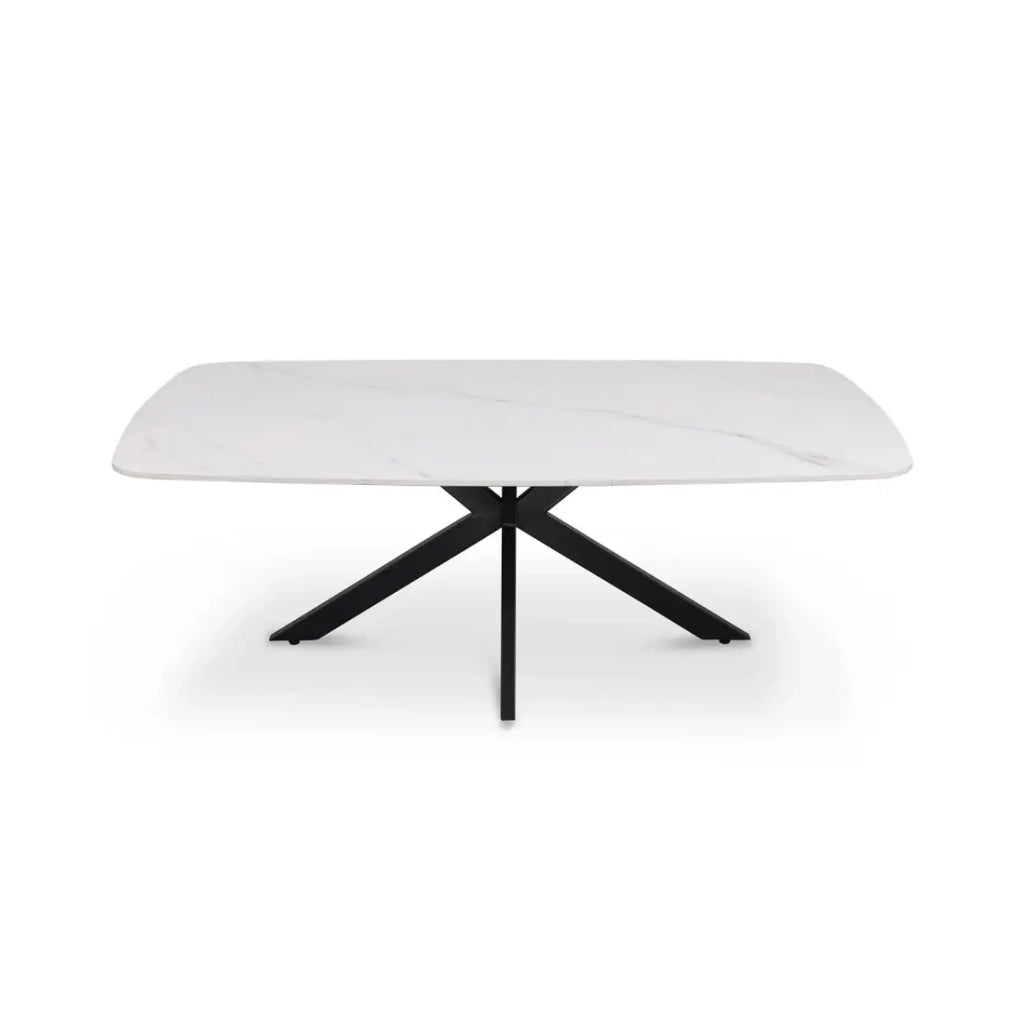 Tavolino basso ARVENA – Tavolino basso rettangolare 130x70 cm – Pietra bianca & metallo – Design moderno di alta gamma