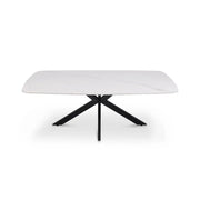 Tavolino basso ARVENA – Tavolino basso rettangolare 130x70 cm – Pietra bianca & metallo – Design moderno di alta gamma
