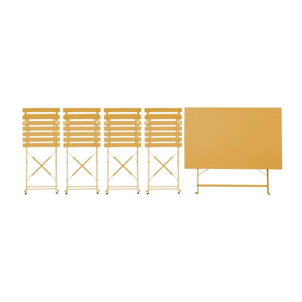 Set tavolo da giardino pieghevole in acciaio con 4 sedie, 110cm, ocra