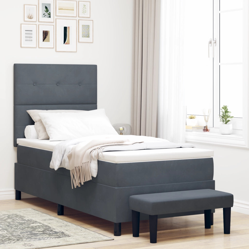 Letto Box Spring con Materasso e Panchina Grigio Scuro 100x200 cm Velluto