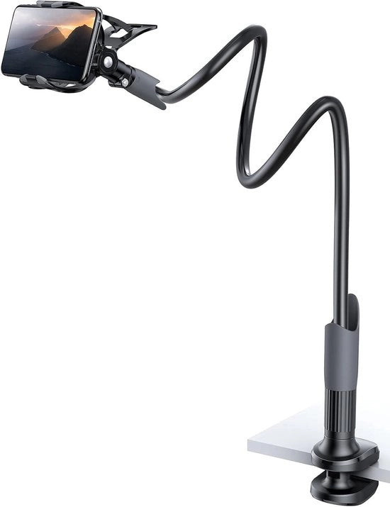Supporto per Telefono con Coda di Cigno Flessibile per Letto - Braccio Rilassante 360 Gradi con Chiusura Adattabile Standard per iPhone e Smartphone Samsung - Nero