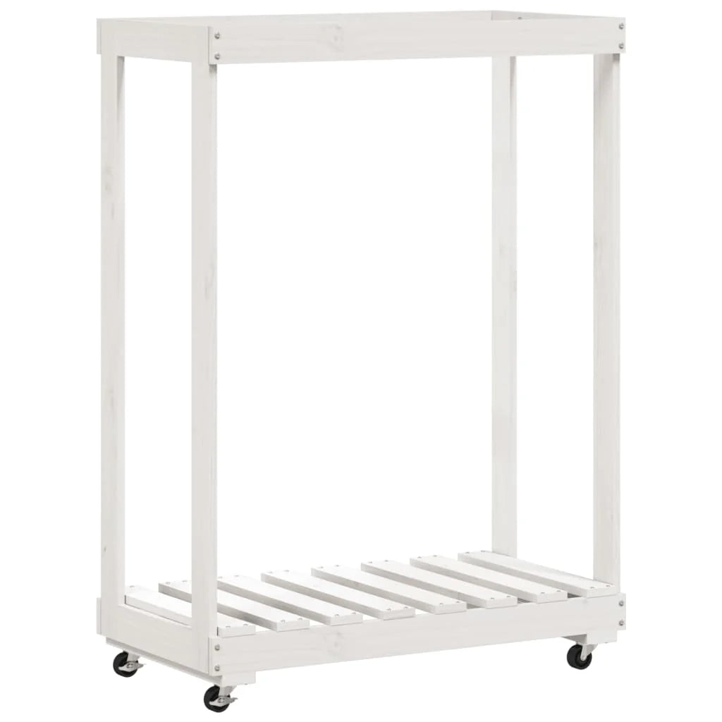 Portalegna con ruote 76,5 x 40 x 108 cm legno massello di pino bianco 02_0043804
