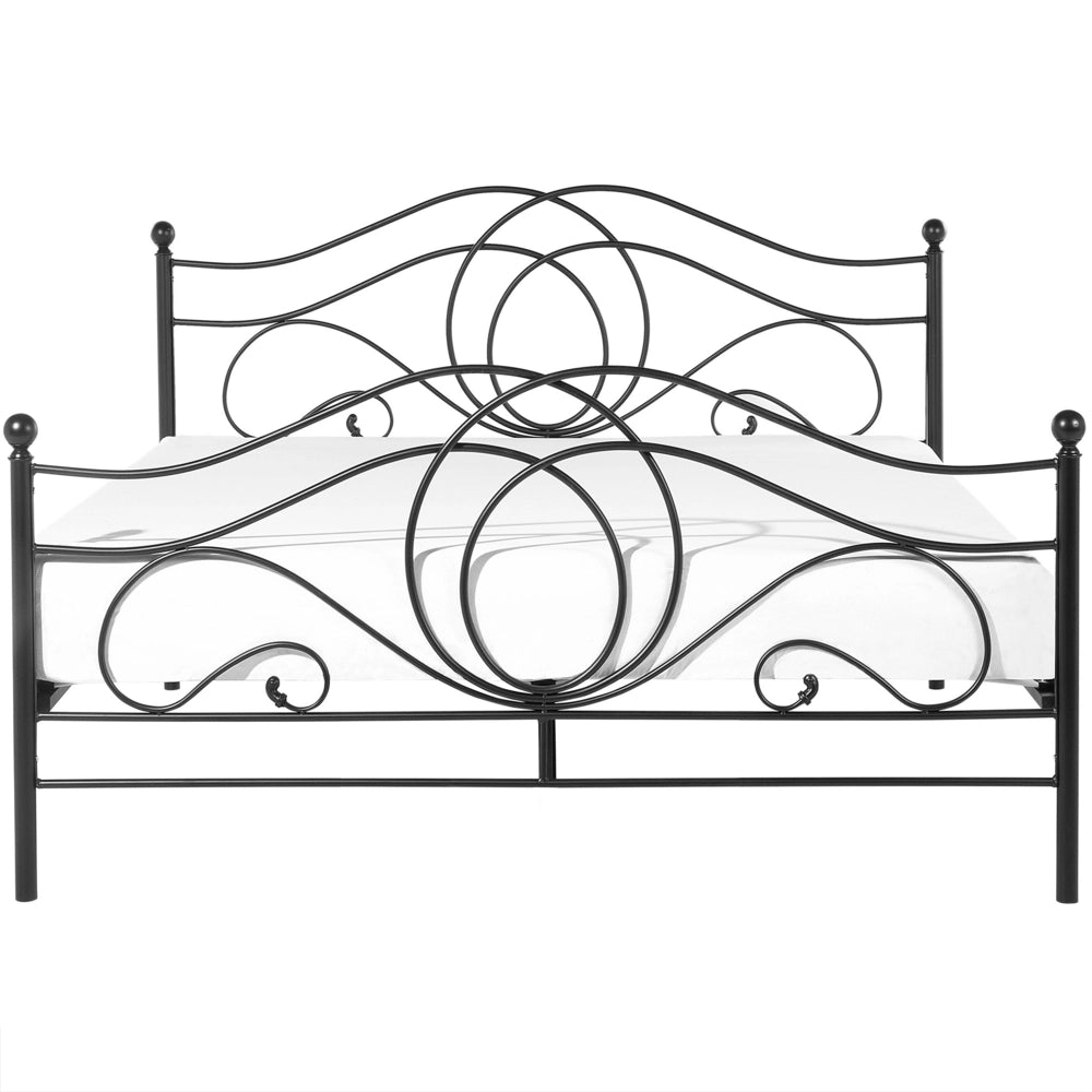 Letto in metallo Nero 160 x 200 cm con testiera a doghe e pediera retrò vintage