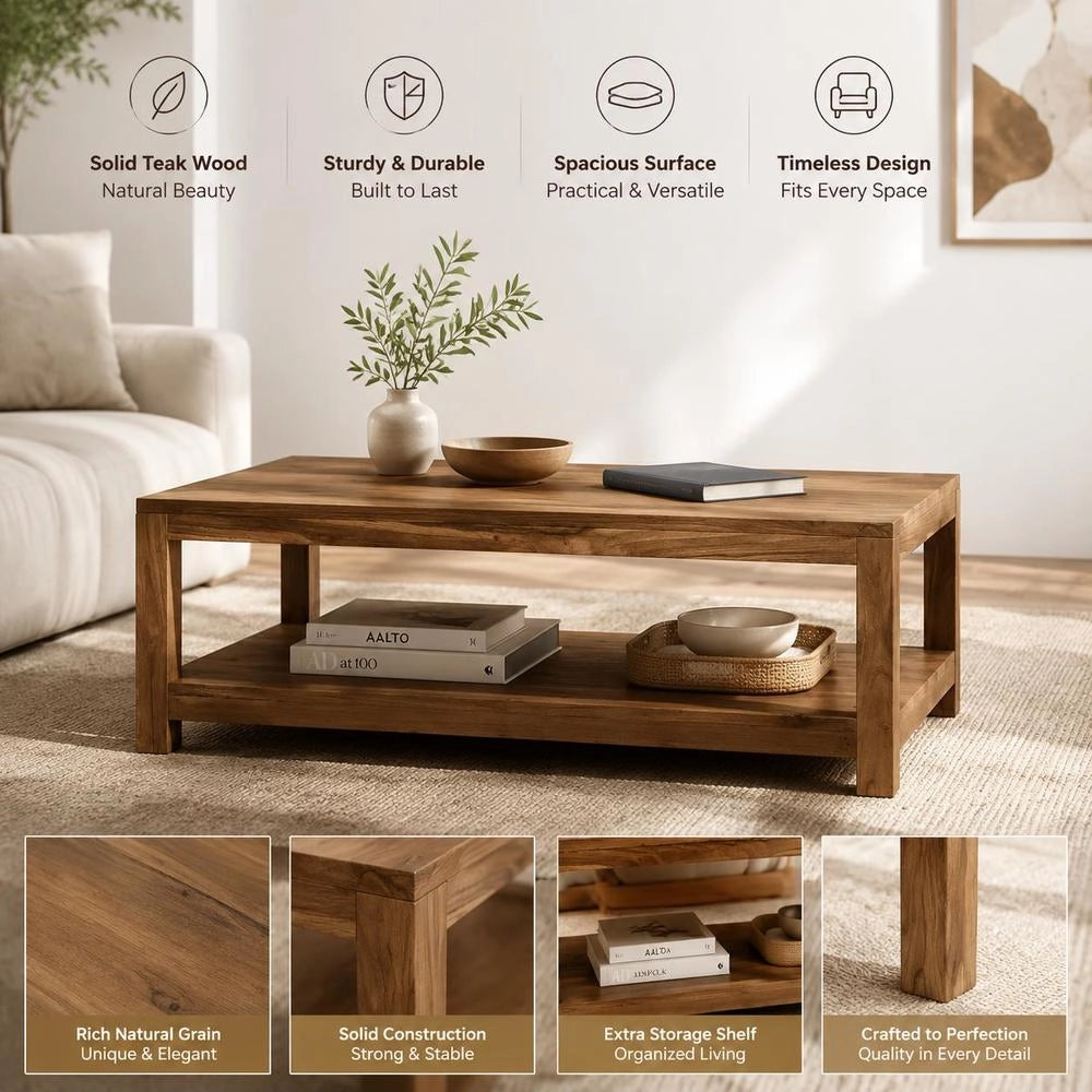 Coffee Table Natural 100 X 50 X 40 Cm Solid Teak Wood