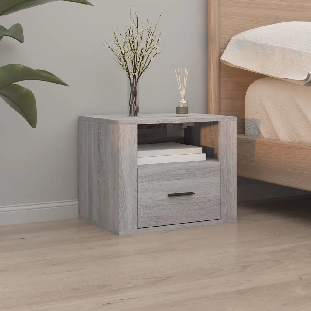 Set di 2 Comodini | Armadio da Notte | Mobiletto da notte a Muro Grigio Sonoma 50x36x40 cm