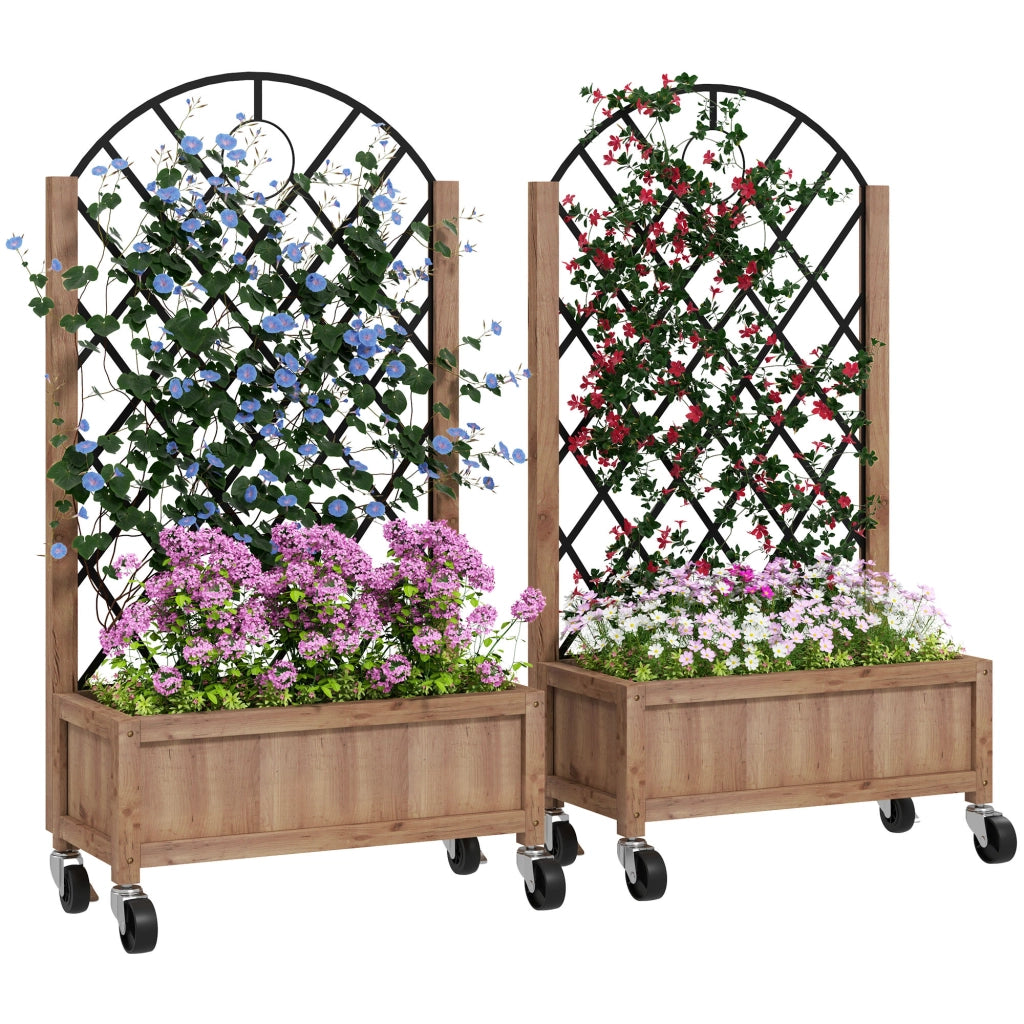 Set 2 Pezzi Fioriera da Giardino con Ruote e Griglia ¨C Zephmum ¨C Legno 52x25x97cm Marrone