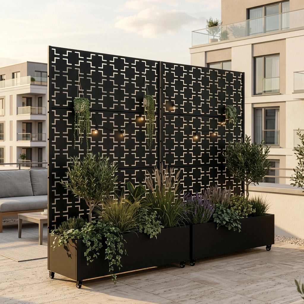 Fioriera con Spalliera Aaskis a Rotelle in Acciaio 190 x 120 x 38 cm - Nero casa.pro