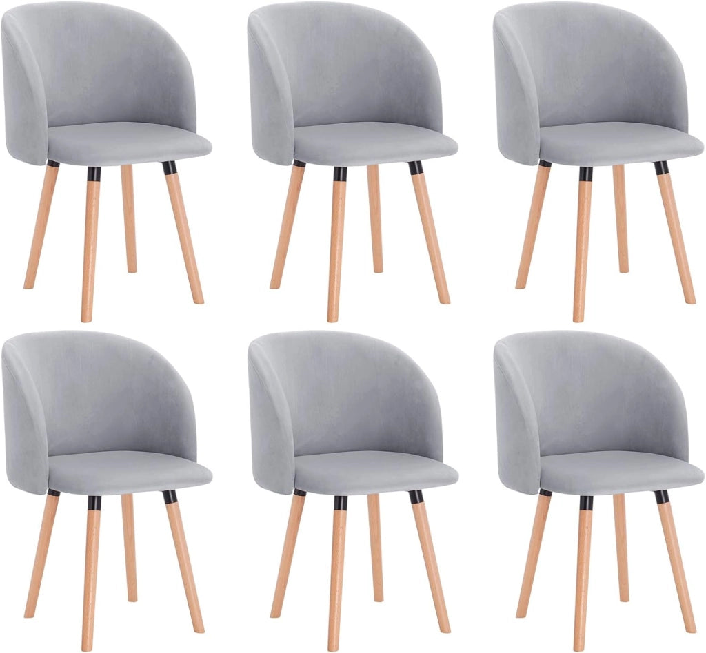 set di 6 sedie sala da pranzo sedie cucina moderne poltroncina salotto Adatte per Sala da Pranzo, Soggiorno, Camera da Letto Estetica in Tessuto di velluto Gambe di Legno, Grigio BH121gr-6